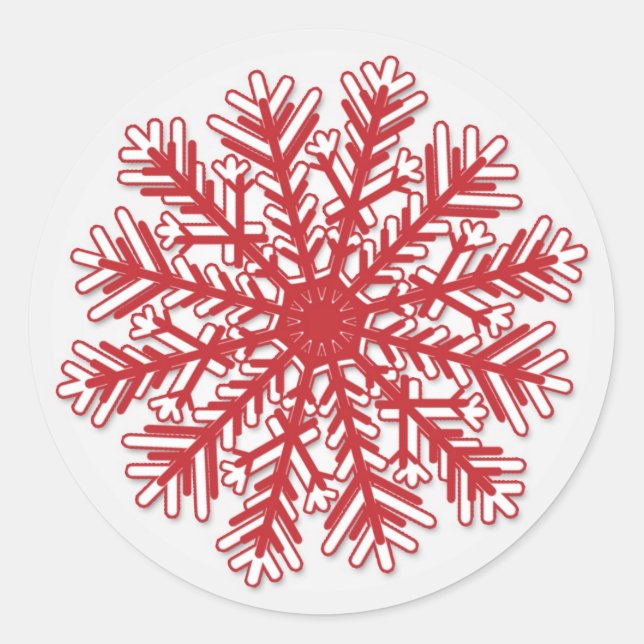 Red snowflake on silver white Christmas Sticker (Front)