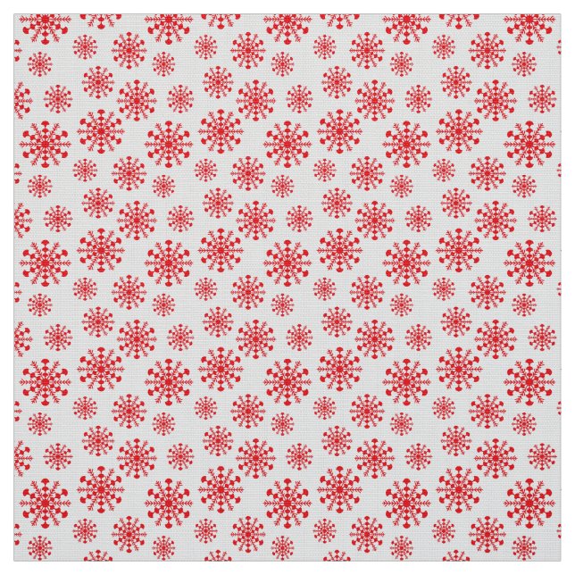 Red snowflake on white with fish scales pattern fabric (Swatch)