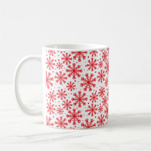 Red Snowflake on White with paw print pattern Coffee Mug