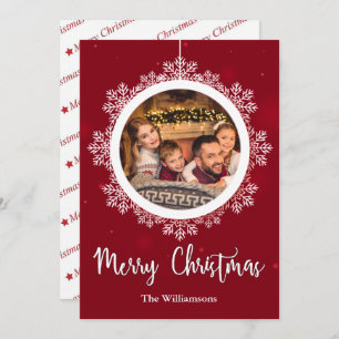 Red Snowflake Ornament Christmas Photo Holiday Card