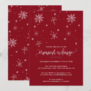 Red Snowflake Ornament Exchange Party Invitation