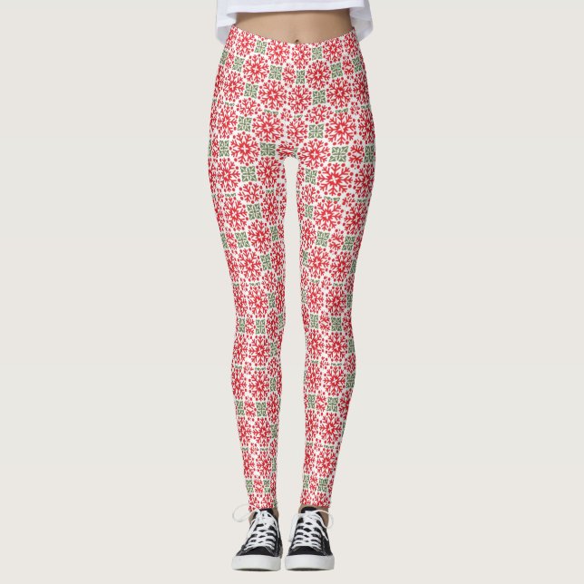 Red Snowflake Pattern Leggings (Front)