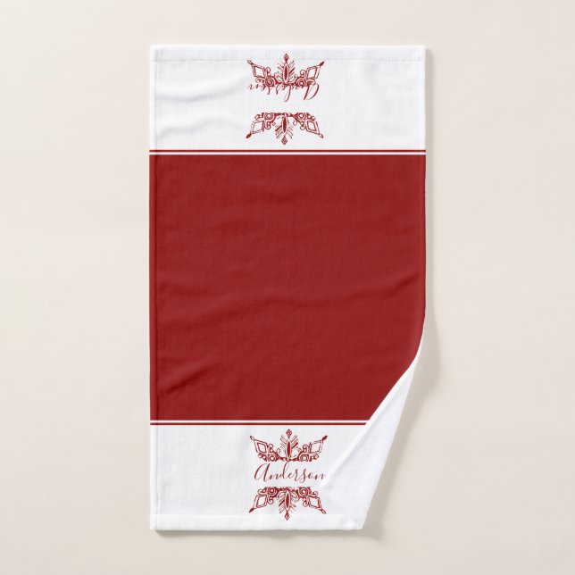 Red snowflake personalized bath towel set (Hand Towel)