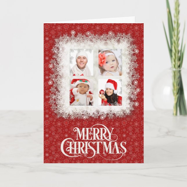 Red Snowflake Photo Christmas Card (Front)