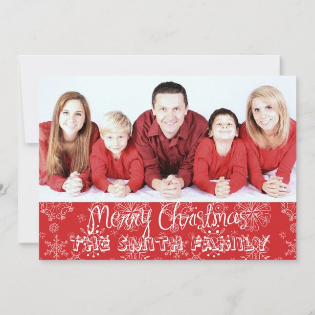 Red Snowflake Photo Christmas Photo Card (Front)