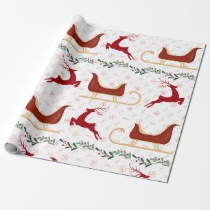 Red Snowflake & Reindeer Wrapping Paper Festive