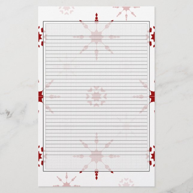Red Snowflake Stationery optional lines (Front)