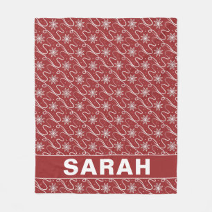 Red Snowflake Swirl Personalised Name Fleece Blanket