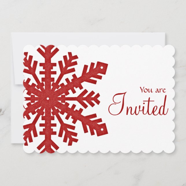 Red Snowflake Winter Dinner Party Invitation 1 (Front)