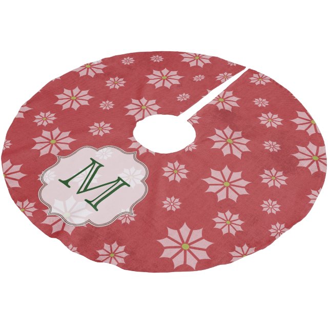 Red Snowflake Winter Monogram Initial Tree Skirt (Angled)