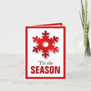 Red Snowflake Winter 'Tis the Season Greeting Card