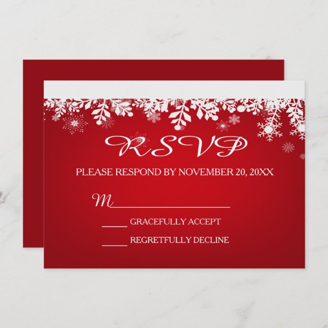 Red Snowflake Winter Wedding RSVP Card (Front/Back)