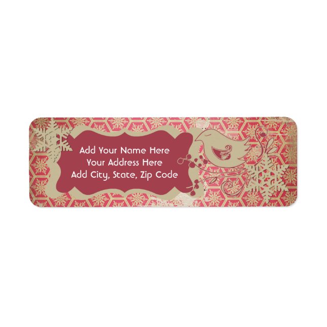 Red Snowflakes and Bird Return Address Labels (Front)