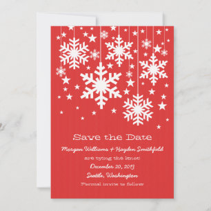 Red Snowflakes and Stars Save the Date Invite