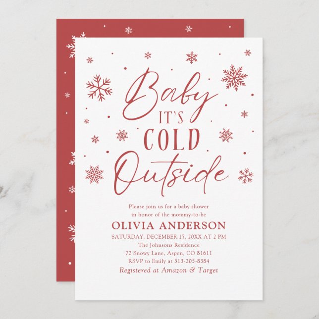 Red Snowflakes Baby It's Cold Outside Baby Shower Invitation (Front/Back)