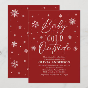 Red Snowflakes Baby It's Cold Outside Baby Shower Invitation