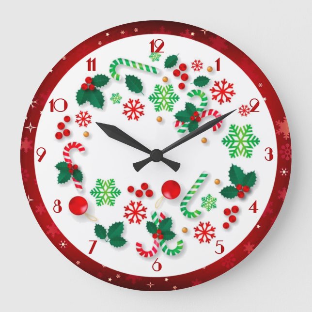 Red Snowflakes Border Simply Christmas Large Clock (Front)