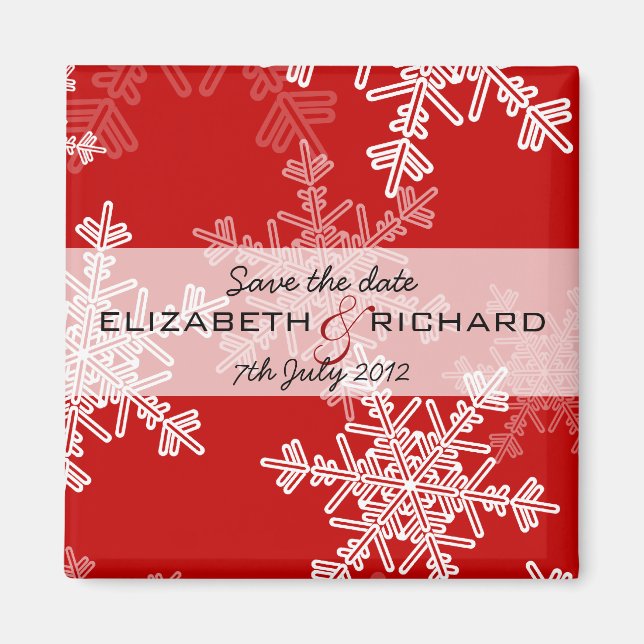 Red Snowflakes Christmas Magnet (Front)
