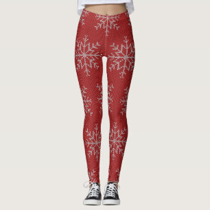Red Snowflakes Christmas Sweater Knit Pattern Leggings