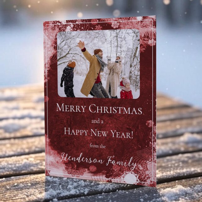 Red Snowflakes Flat Holiday Photo Card (Red Snowflakes Flat Holiday Photo Card)