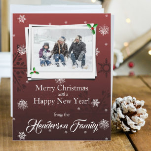 Red Snowflakes Flat Holiday Photo Card