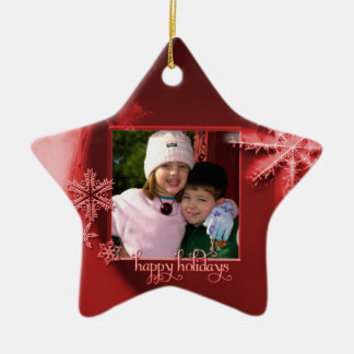Red Snowflakes "Happy Holidays" Photo Ornament