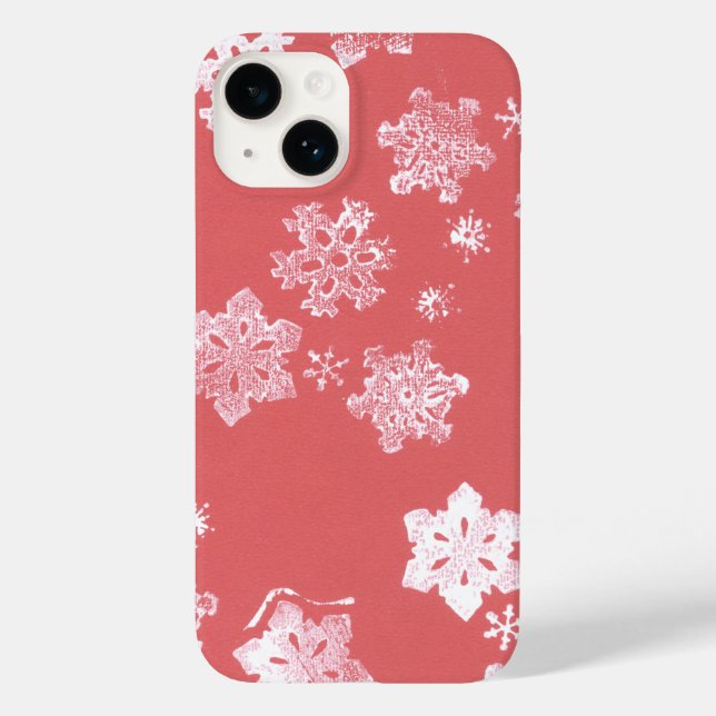 Red Snowflakes iPhone 14 Barley There Case (Back)
