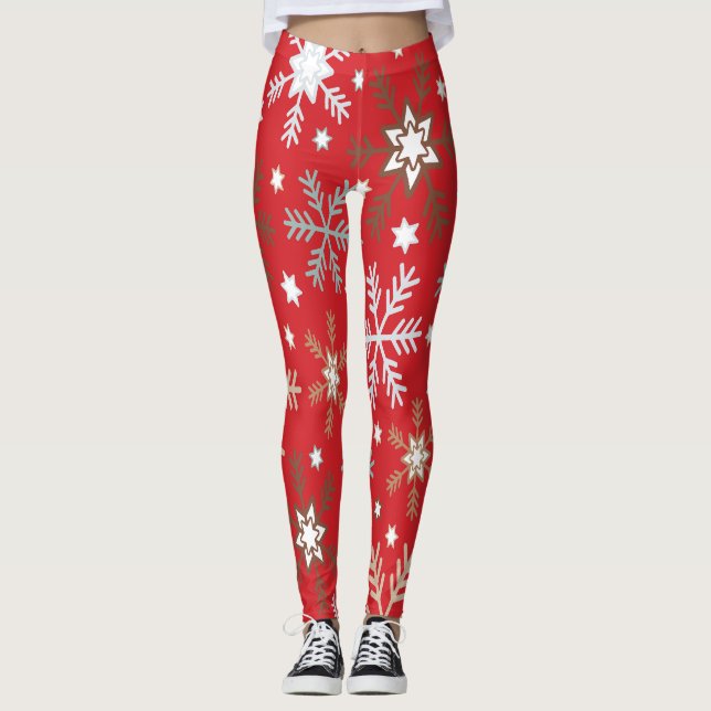 Red Snowflakes  Leggings (Front)