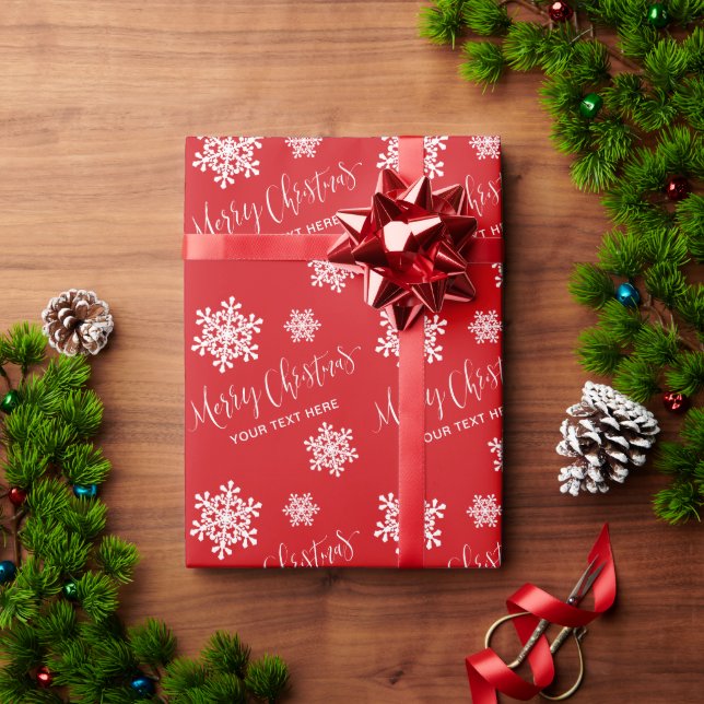 Red Snowflakes Merry Christmas Script Custom Wrapping Paper (Holiday Gift)