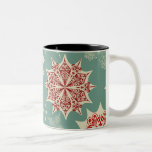 Red snowflakes on a green background Two-Tone coffee mug<br><div class="desc">Vector Seamless Winter Pattern with Snowflakes.</div>