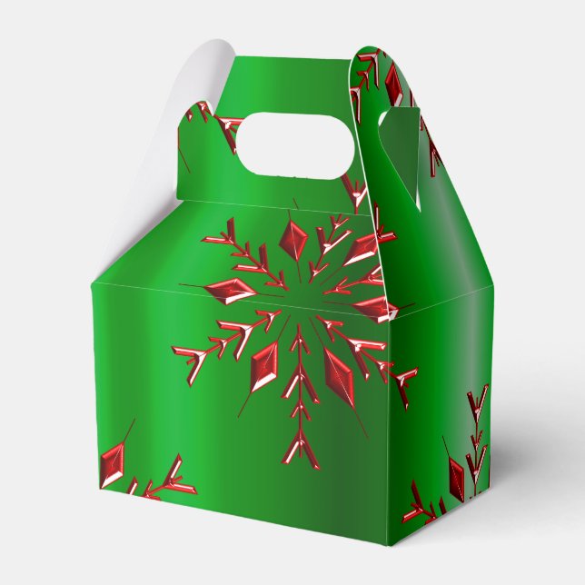 Red Snowflakes on Green Christmas Favour Box (Front Side)