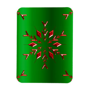 Red Snowflakes on Green Christmas Magnet