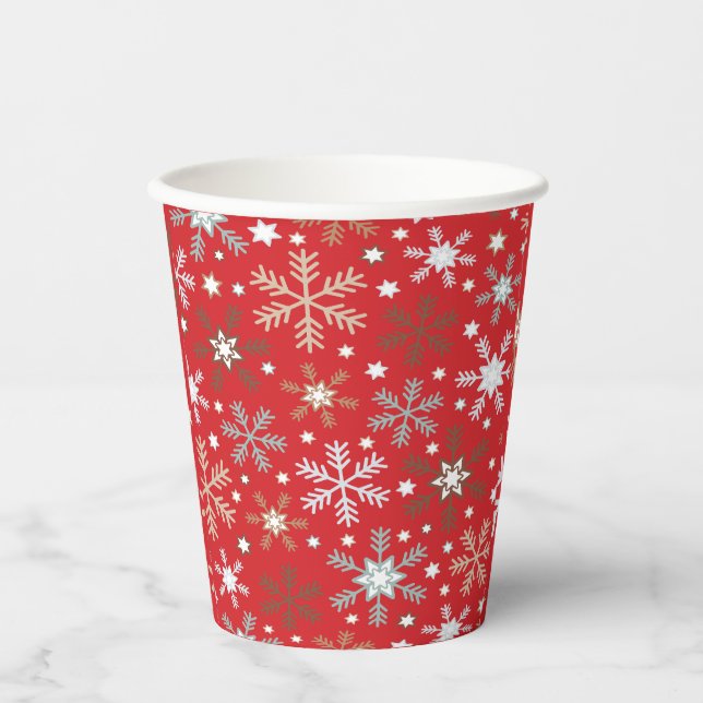 Red Snowflakes  Paper Cups (Front)