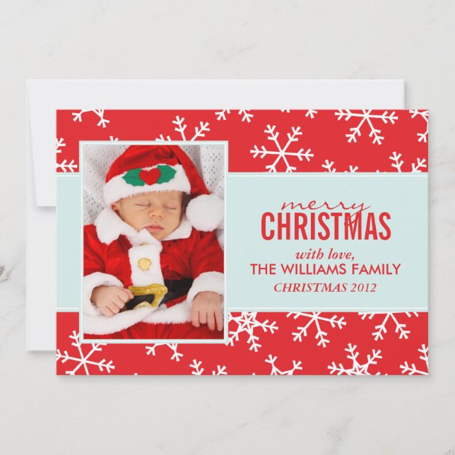 Red Snowflakes Pattern Holiday Cards (Front)