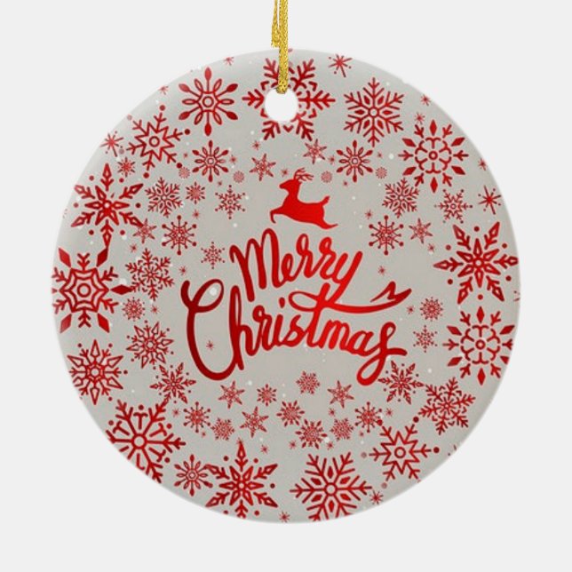 Red Snowflakes Reindeer Merry Christmas Ornament (Back)