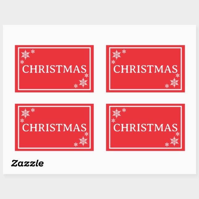 Red Snowflakes Simple Christmas Word Rectangular Sticker (Sheet)