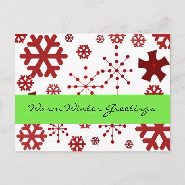 Red Snowflakes Warm Winter Greetings Postcard (Front)