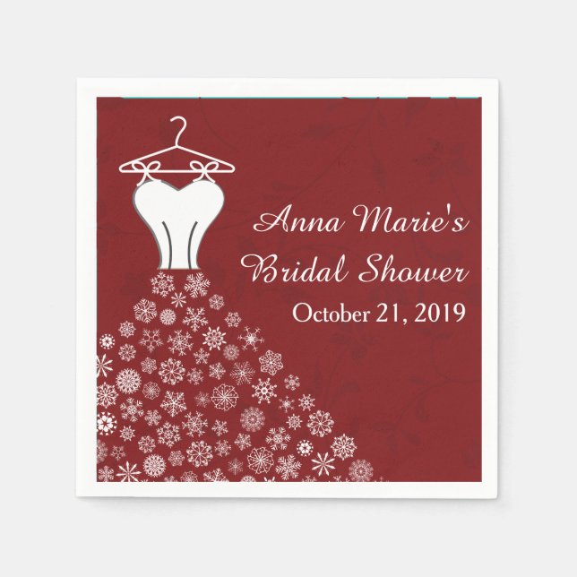 Red Snowflakes Wedding Dress Bridal Shower Napkin (Front)