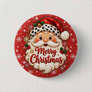 Red Snowflakes With Santa 6 Cm Round Badge