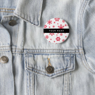 Red Snowflakes, Your name, Personalise 6 Cm Round Badge