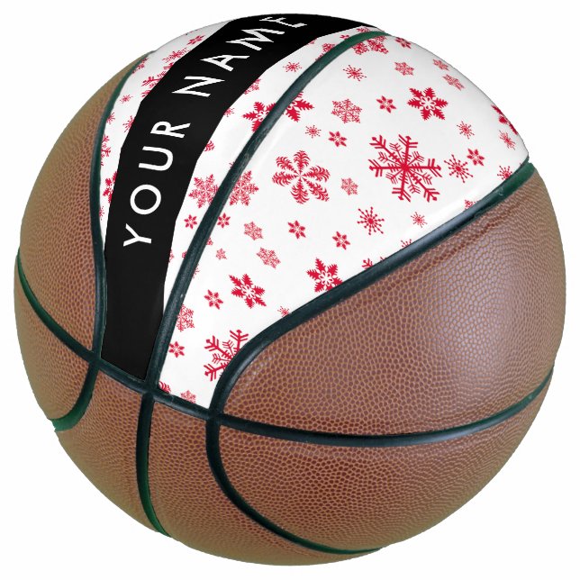 Red Snowflakes, Your name, Personalise Basketball (Angled)