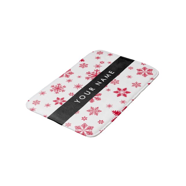 Red Snowflakes, Your name, Personalise Bath Mat (Angled)