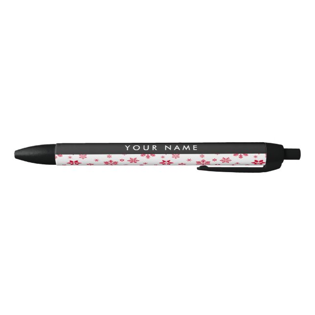 Red Snowflakes, Your name, Personalise Black Ink Pen (Bottom)