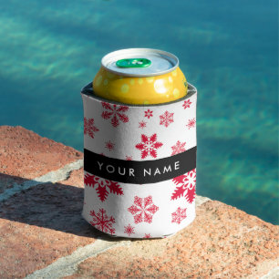 Red Snowflakes, Your name, Personalise Can Cooler