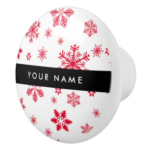 Red Snowflakes, Your name, Personalise Ceramic Knob