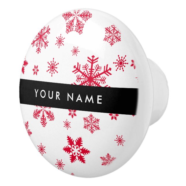 Red Snowflakes, Your name, Personalise Ceramic Knob (Right)