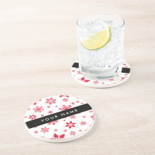 Red Snowflakes, Your name, Personalise Coaster