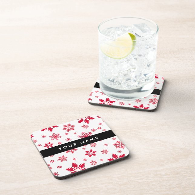 Red Snowflakes, Your name, Personalise Coaster (Right Side)