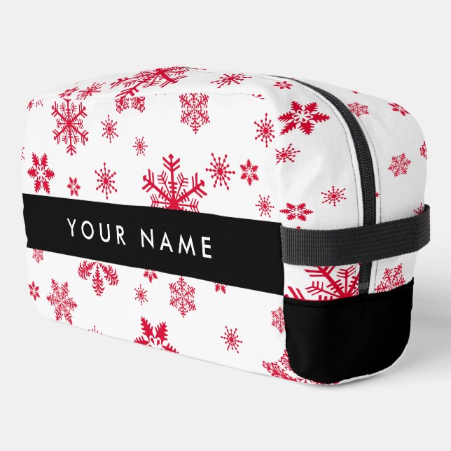 Red Snowflakes, Your name, Personalise Dopp Kit (Left Corner)
