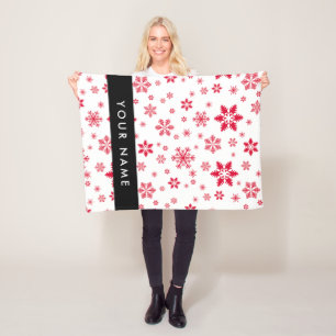 Red Snowflakes, Your name, Personalise Fleece Blanket